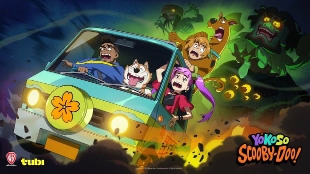 A promotional image for Yokoso Scooby-Doo showing (L to R) Takumi, Daisuke-Doo, Yume, Shaggy, and Scooby in the Mystery Machine. Voice actors for the new roles have not yet been announced. 